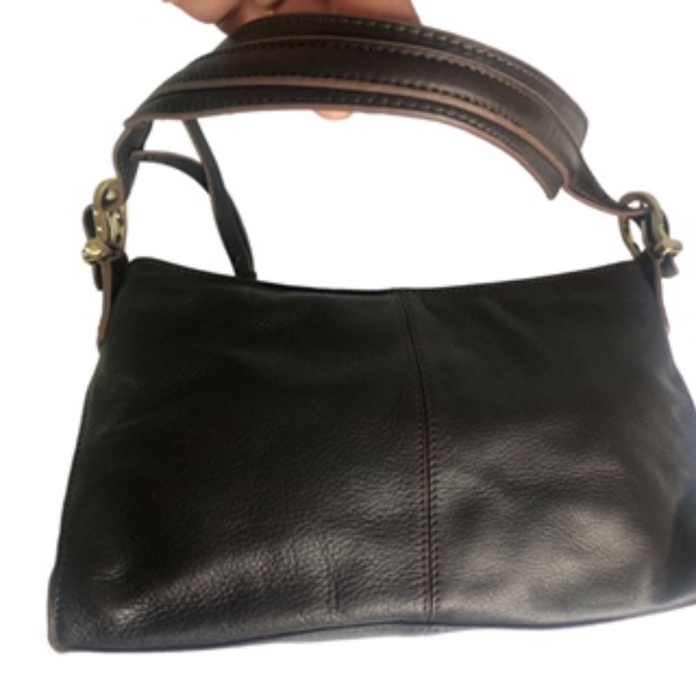 Liz Claiborne Leather Adjustable Strap Chocolate Brown Shoulder Handbag - Picture 4 of 10